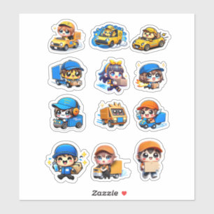 Cute Kawaii Delivery Drivers Services Klistermärken