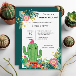 Cute Kawaii Desert Bloom Blommigt Cactus Baby Show Inbjudningar