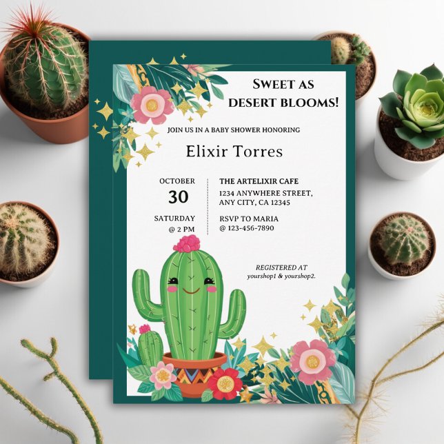 Cute Kawaii Desert Bloom Blommigt Cactus Baby Show Inbjudningar (Skapare uppladdad)