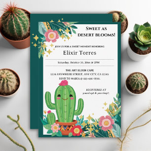 Cute Kawaii Desert Bloom Blommigt Cactus Baby Show Inbjudningar