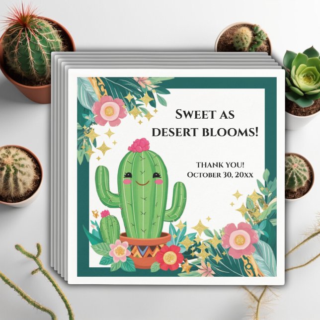 Cute Kawaii Desert Bloom Blommigt Cactus Baby Show Pappersservett (Skapare uppladdad)