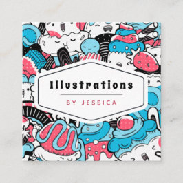 Cute Kawaii Dessert Mönster Graphic Designer Sweet Fyrkantigt Visitkort