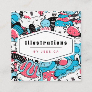 Cute Kawaii Dessert Mönster Graphic Designer Sweet Fyrkantigt Visitkort