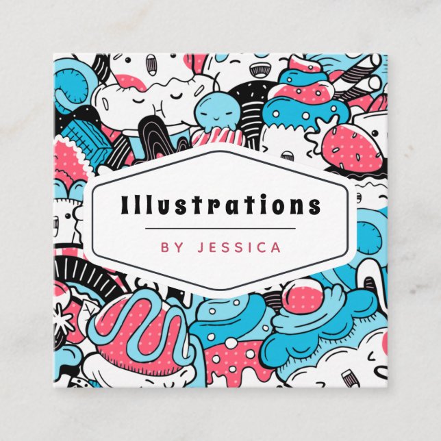 Cute Kawaii Dessert Mönster Graphic Designer Sweet Fyrkantigt Visitkort (Framsida)