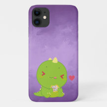 Cute Kawaii Dinosaur Eating Cookie Lila