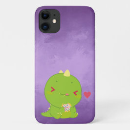Cute Kawaii Dinosaur Eating Cookie Lila