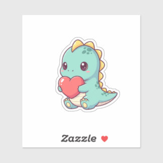 Cute Kawaii Dinosaur Holding a Heart Klistermärken
