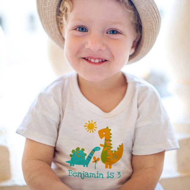 Cute Kawaii Dinosaurs Boy Blue, 3:e födelsedagen N T Shirt (Skapare uppladdad)