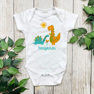 Cute Kawaii Dinosaurs Pojke Turquise Namn T Shirt