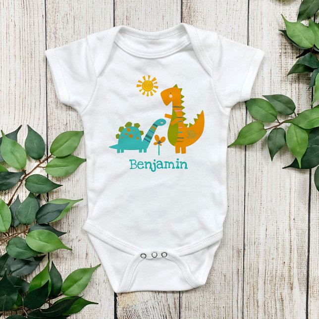 Cute Kawaii Dinosaurs Pojke Turquise Namn T Shirt (Skapare uppladdad)
