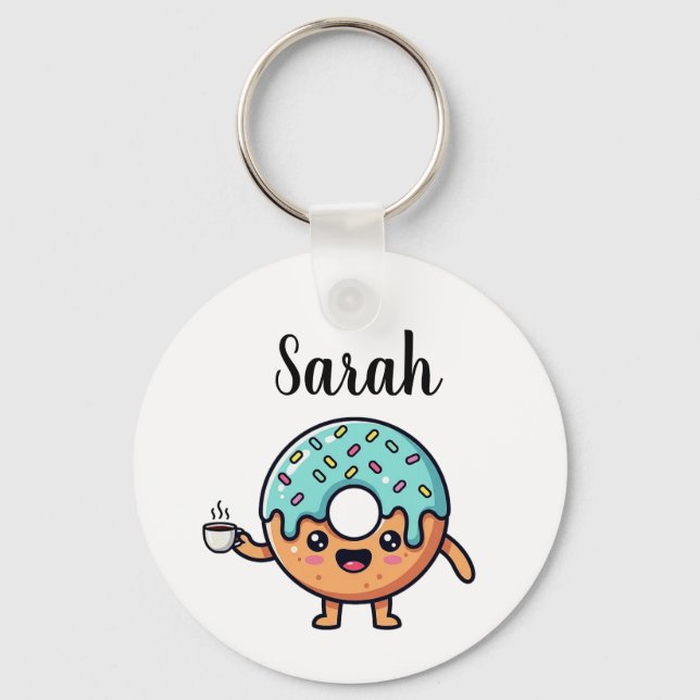 Cute Kawaii Donut Lovers Personalized Keychain Nyckelring (Framsida)