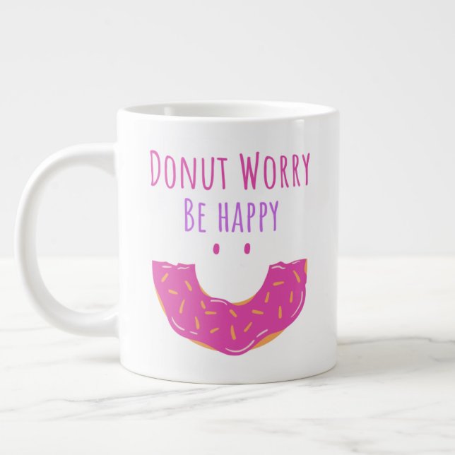 Cute Kawaii Donut Worry be Lycklig Donut Jumbo Mugg (Vänster)