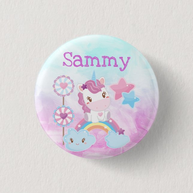 Cute Kawaii Dreamy Unicorn Rainbow Cloud Knapp (Framsida)