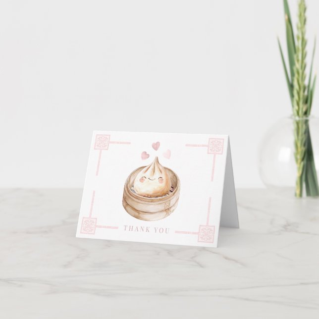 Cute Kawaii Dumpling Rosa Baby Shower Tack Ca Kort (Framsida)