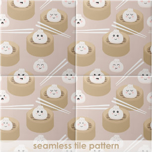 Cute Kawaii Dumplings Steamer Chopsticks Kitchen Kakelplatta