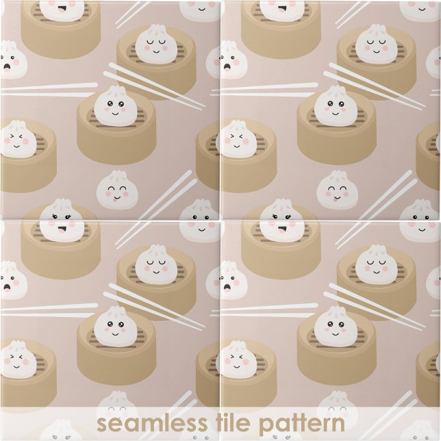 Cute Kawaii Dumplings Steamer Chopsticks Kitchen Kakelplatta (Cute Kawaii Dumplings Steamer Chopsticks Kitchen Ceramic Tile)