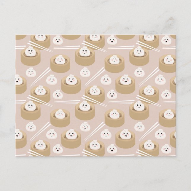 Cute Kawaii Dumplings Steamer Chopsticks Vykort (Framsida)