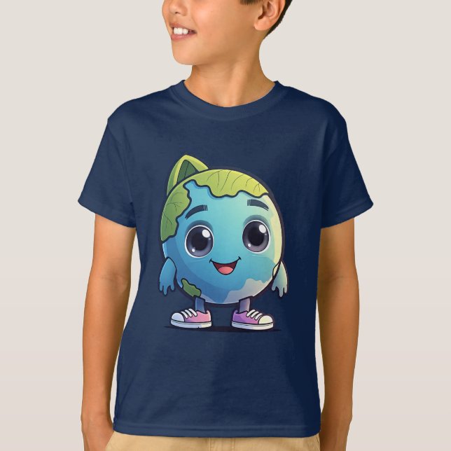 Cute Kawaii Earth Character T-Shirt för barn (Framsida)