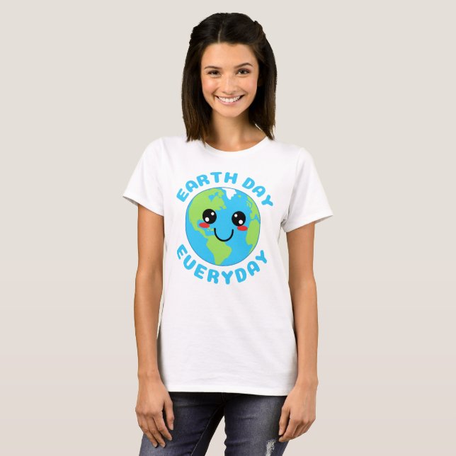 Cute Kawaii Earth Day Varje dag T Shirt (Hel framsida)