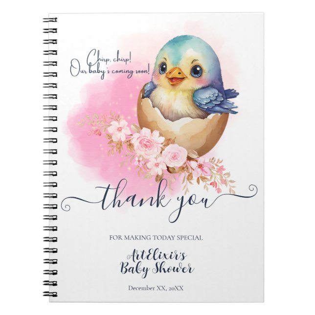 Cute Kawaii Egg Bird Elegant Blommigt Baby Shower Anteckningsbok (Framsidan)