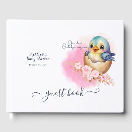 Cute Kawaii Egg Bird Elegant Blommigt Baby Shower Gästböcker