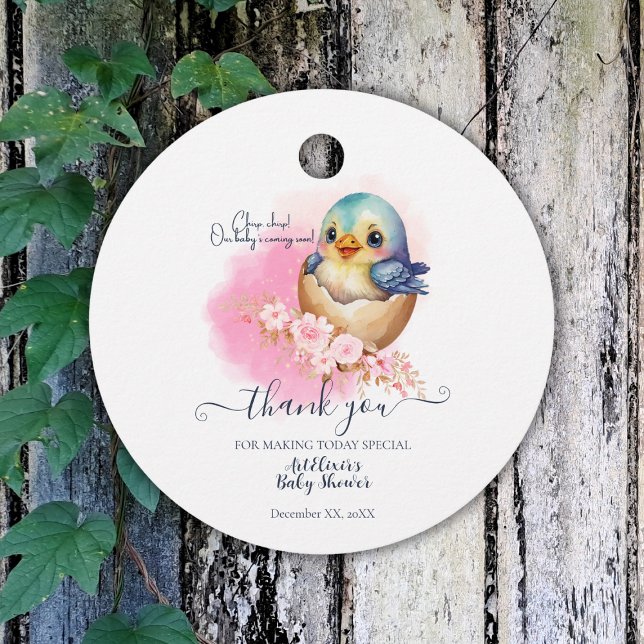 Cute Kawaii Egg Bird Elegant Blommigt Baby Shower Gåvor Etiketter (Skapare uppladdad)