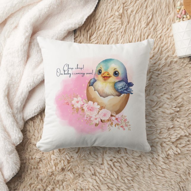 Cute Kawaii Egg Bird Elegant Blommigt Baby Shower Kudde (Filt)