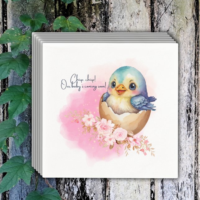Cute Kawaii Egg Bird Elegant Blommigt Baby Shower Pappersservett (Skapare uppladdad)