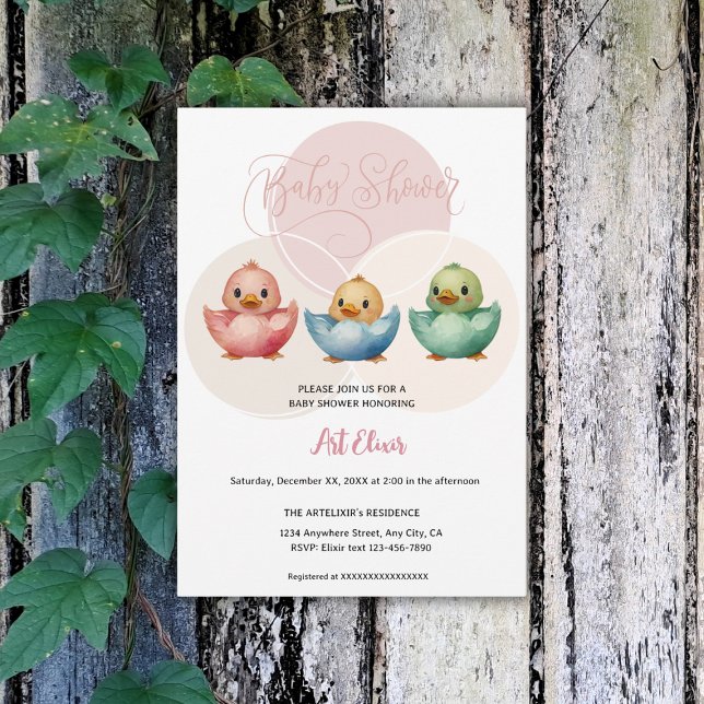 Cute Kawaii Egg Birds Pastel Färgad Baby Shower Inbjudningar (Skapare uppladdad)