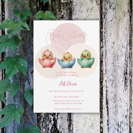 Cute Kawaii Egg Birds Pastel Färgad Baby Shower L Inbjudningar