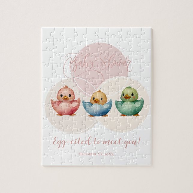 Cute Kawaii Egg Birds Pastel Färgad Baby Shower Pussel (Vertikal)