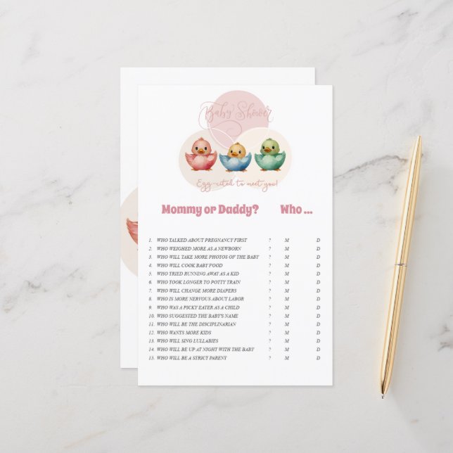 Cute Kawaii Egg Birds Pastel Färgad M eller D Game (Fram/Back In Situ)