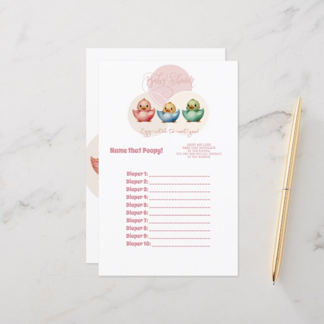 Cute Kawaii Egg Birds Pastel Färgad Poopy Game (Fram/Back In Situ)