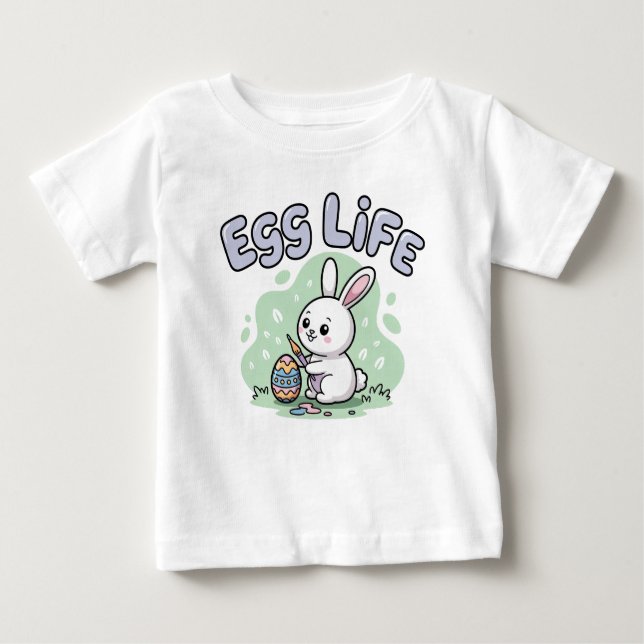 Cute Kawaii Egg Life Bunny Illustration T Shirt (Framsida)