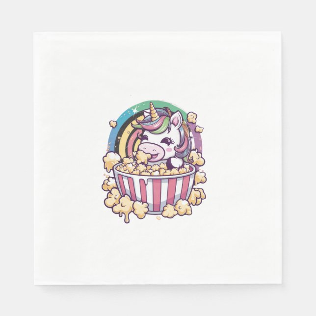 Cute kawaii-encorn med popcorn Långärmad T-Shi Pappersservett (Framsidan)