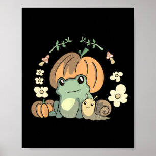 Cute Kawaii Fall Cottagecore Aesthetic Frog with P Poster
