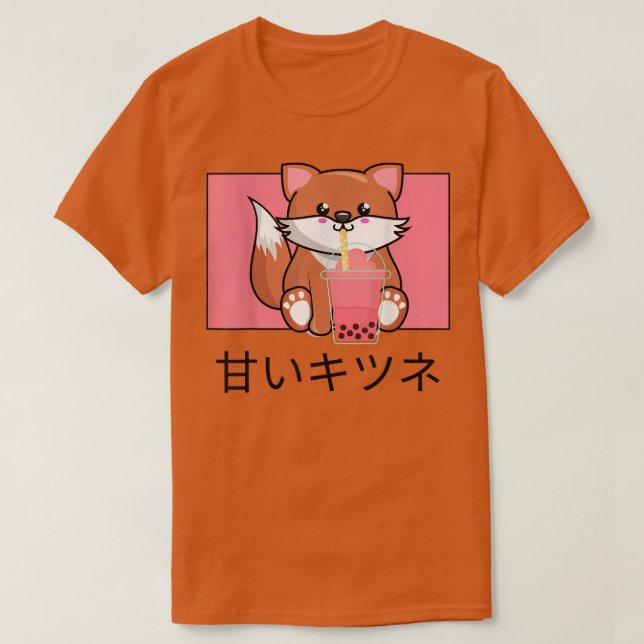 Cute Kawaii Fo Drinks Bubble Tea Japanska i Kärlek T Shirt (Design framsida)