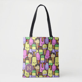 Cute Kawaii Food Patterned Monogram Tygkasse