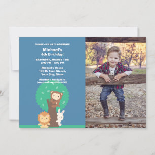 Cute Kawaii Forest Animals Kids Boy Birthday Photo Inbjudningar
