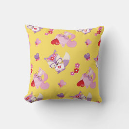 Cute Kawaii Fox Boho Valentine Foxes Gult Kudde