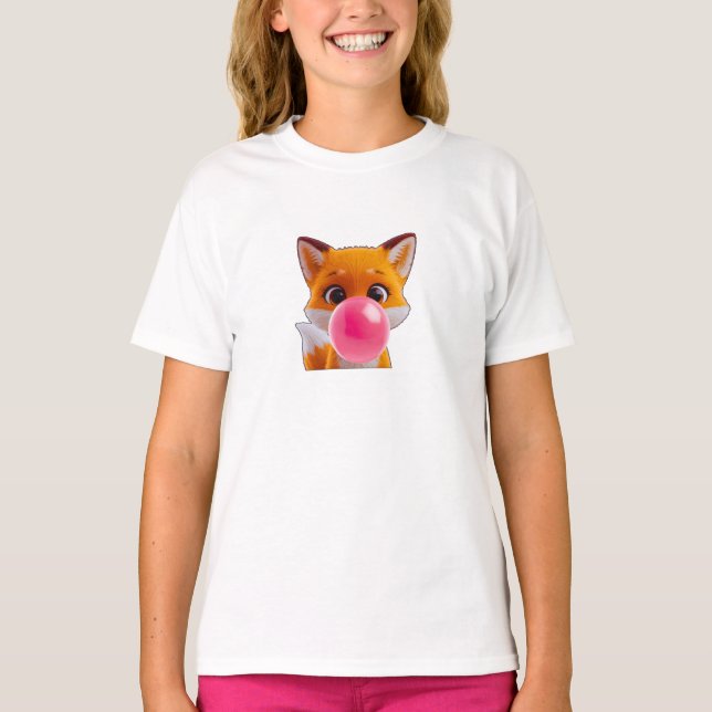 Cute Kawaii Fox Bubble Gum Design for girl T Shirt (Framsida)