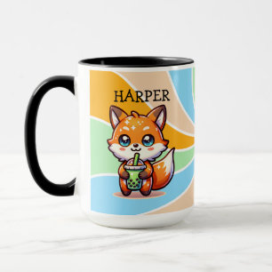 Cute Kawaii Fox med Bubble Tea Personlig Mugg