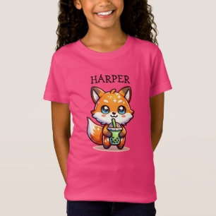 Cute Kawaii Fox med Bubble Tea Personlig T Shirt