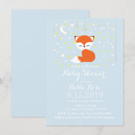 Cute Kawaii Fox Stars Woodland Theme Baby Shower Inbjudningar