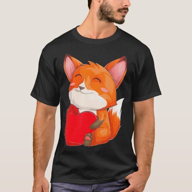 Cute Kawaii Fox Vilda djur Fox St Alla hjärtans T Shirt (Framsida)