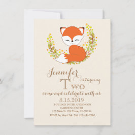 Cute Kawaii Fox Woodland Theme Birthday Card Inbjudningar