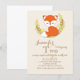 Cute Kawaii Fox Woodland Theme Birthday Card Inbjudningar