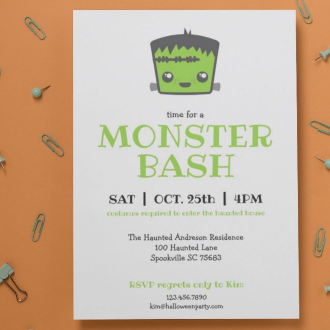 Cute Kawaii Frankenstein Monster Halloween fest Inbjudningar (Skapare uppladdad)