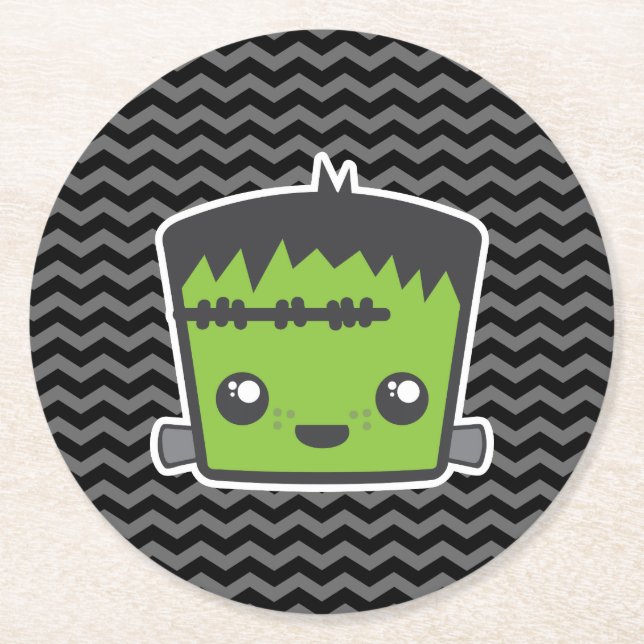 Cute Kawaii Frankenstein Monster Halloween fest Underlägg Papper Rund (Framsidan)