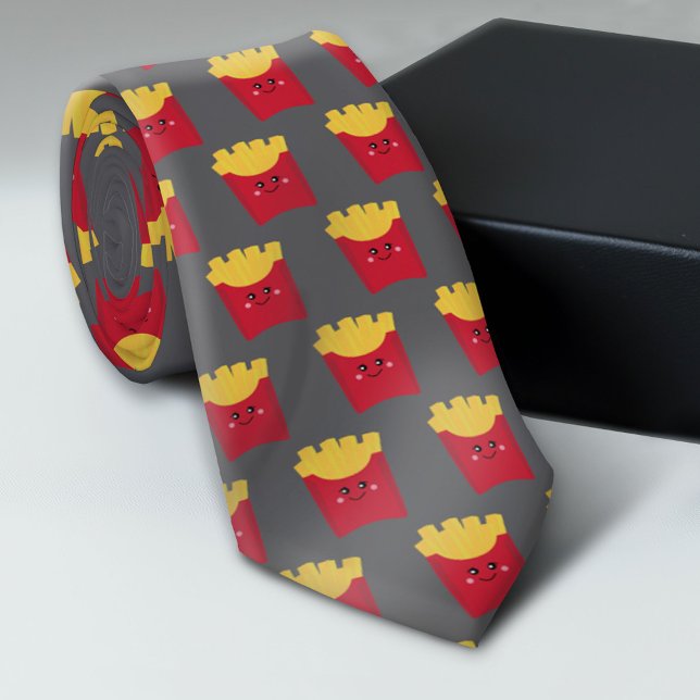 Cute Kawaii Fransk Fries - grått Slips (Trendy Neck Tie Pattern)